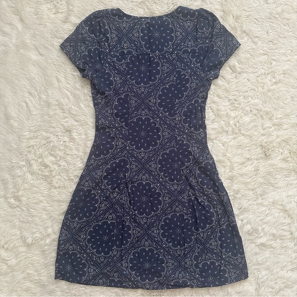 Madewell Dress Shirred Button-Front Mini Bandana Print Nighttime Blue Sz 00 - Picture 5 of 12
